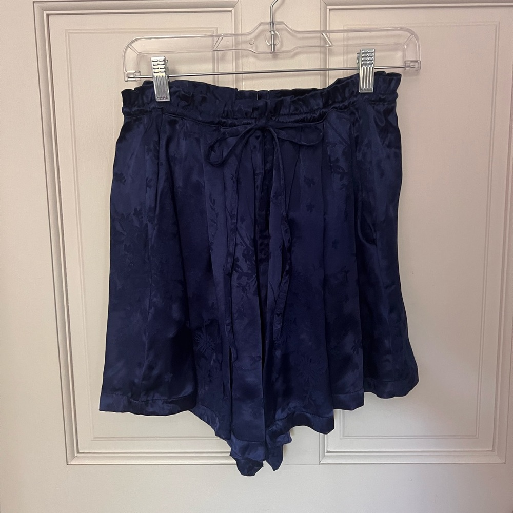 Navy Blue Jacquard Satin Shorts